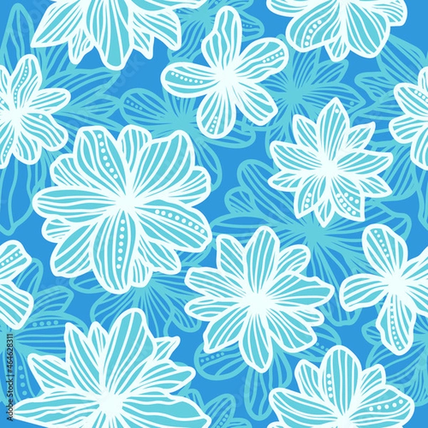 Fototapeta seamless background with blue flowers