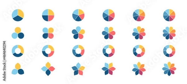 Fototapeta Pie chart collection. Circle charts for infographics, presentations, business visualization. Vector infographic templates.