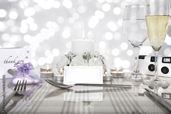 Obraz wedding dinner table setting with a blank  name card