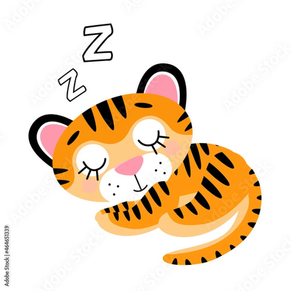 Fototapeta Vector cute sleeping little tiger cub. Symbol of 2022 New Year, isolated on white background