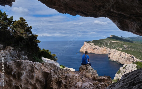 Obraz View from Grotta dei vasi rotti, Capo Caccia, Alghero, Sardinia, Italy