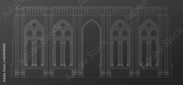 Fototapeta Gothic architecture graphically, vector illustration.