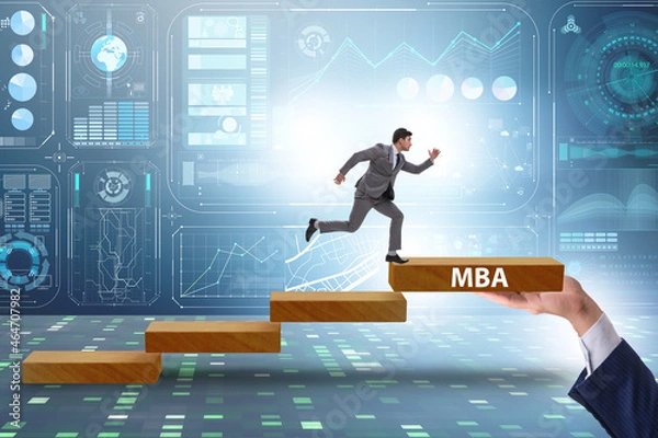 Fototapeta Education concept with businessman on steps