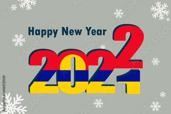 Fototapeta New Year's card 2022. In the photo: an element of the Palmyra Atoll flag. Festive inscription and snowflakes. It can be used as an advertising poster, postcard, flyer, invitation or website.