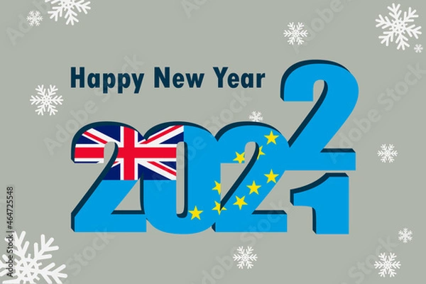 Obraz New Year's card 2022. It depicts an element of the flag of Tuvalu, a festive inscription and snowflakes. It can be used as an advertising poster, postcard, website or national greeting card.