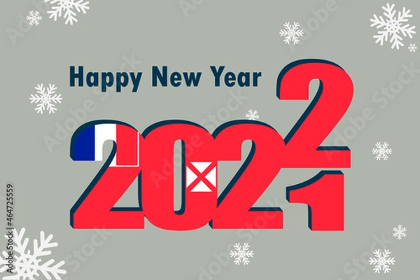 Obraz New Year's card 2022. It depicts an element of the Wallis and Futuna flag, a festive inscription and snowflakes. It can be used as an advertising poster, postcard, website or national greeting card.
