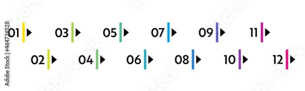 Fototapeta Bullet points numbers. Colorful list markers from 1 to 12. Vector design elements set for modern infographic.