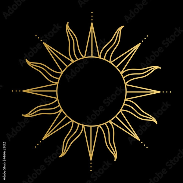 Fototapeta Abstract sun. Boho sun icon. Golden gradient color. Wicca, alchemy, mystical, magic, celestial, esoteric, sacred, spiritual, occultism inspired concept. Hand drawn vector.