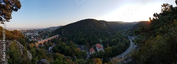Fototapeta Wonderful autumn landscape and view on Moedling, Lower Austria. Beautiful Travel destination trip from Vienna. Beautiful view with a blue sky. 