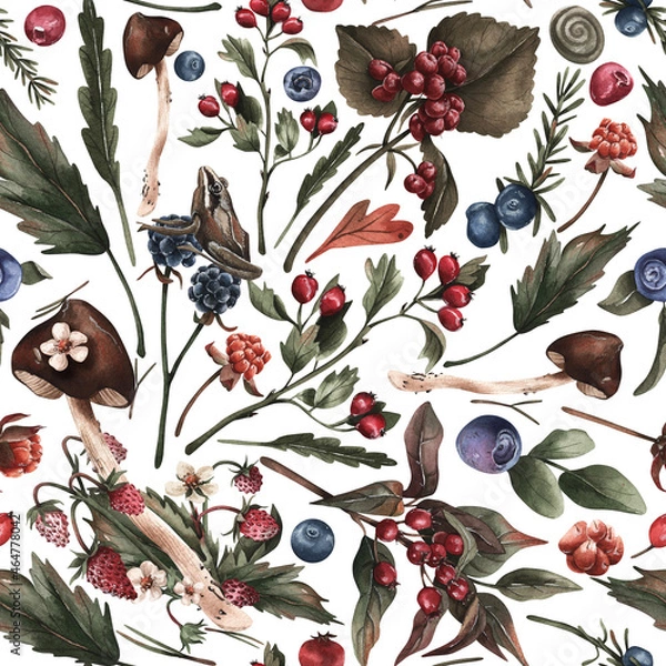 Obraz seamless pattern with flowers and berries