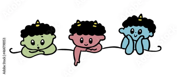 Obraz 下を眺める鬼の子供たち