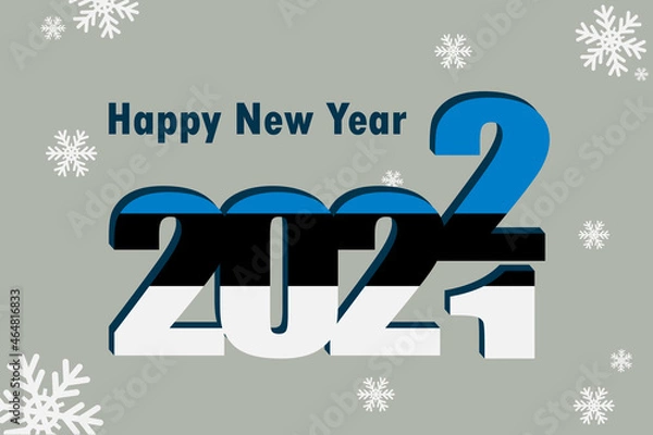 Obraz New year card 2022. Depicts an element of the Estonian flag, holiday lettering and snowflakes. It can be used as a promotional poster, postcard, website, or national greeting.