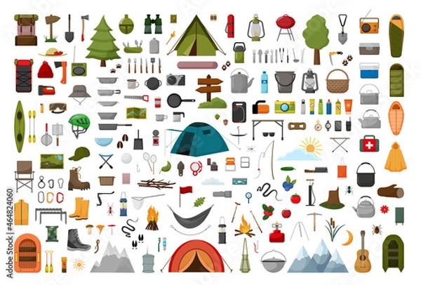 Obraz Collection of illustrations on the theme of camping in a flat style.