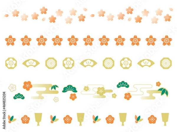 Fototapeta お正月の花柄のラインイラスト