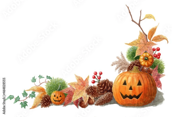 Fototapeta 水彩で描いたハロウィンのコーナーフレーム右下