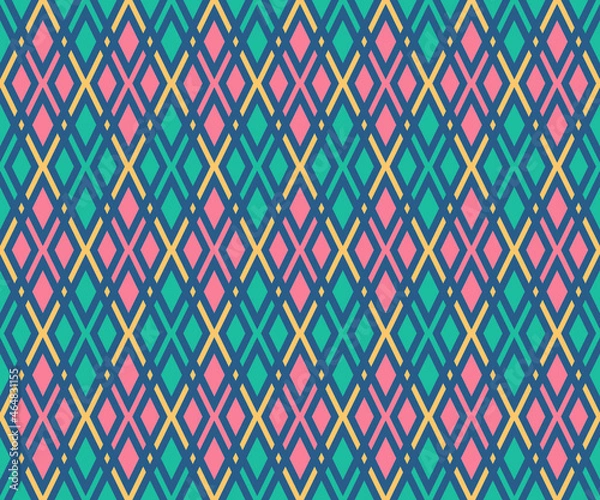 Fototapeta Abstract geometric drawing with lines, rhombus Seamless vector background. Turquoise-pink texture