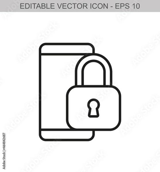 Fototapeta Smartphone with a padlock. Editable stroke line icon. Vector illustration