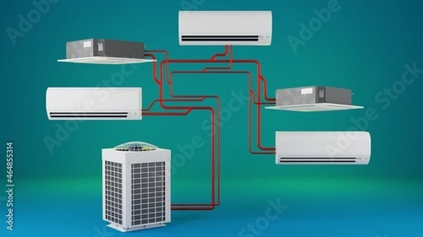 Fototapeta vrf multi system ceiling and split air conditioners. 3d render