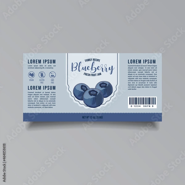 Obraz Blueberry jam label template. Modern vector packaging design layout. Isolated