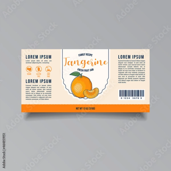 Obraz Clementine jam label template. Modern vector packaging design layout. Isolated
