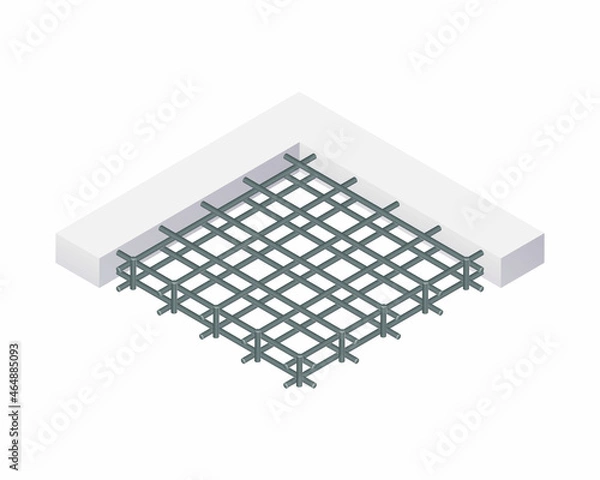Fototapeta Isometric vector illustration tied rebar cage isolated on white background. Realistic steel reinforcement bars icon. Construction rebar. Steel rods used for reinforcing concrete. Building materials.