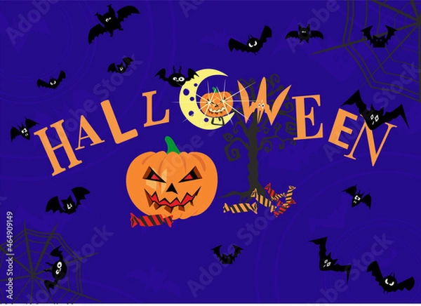 Obraz Halloween with pampkin and bats