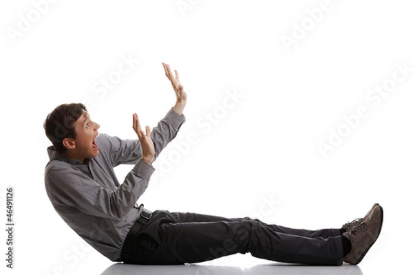 Obraz Przerażony młody biznesmen