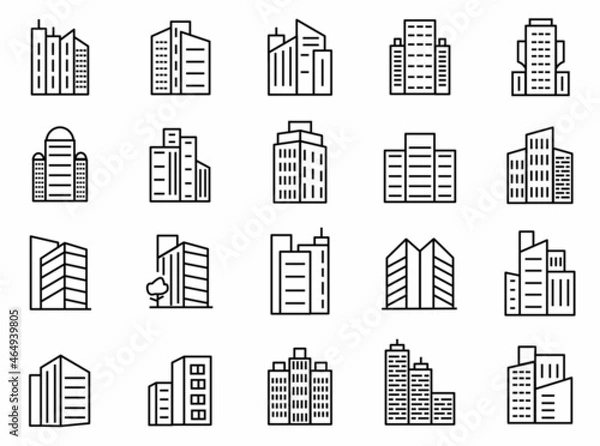 Fototapeta Building line icons set. collection of building symbol illustration design. contain such as town,  apartment, Hotel, Hospital, skyscraper, construction and more. editable. vector