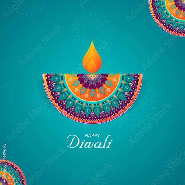 Fototapeta Diwali Colorful Banner Background with Modern Diya