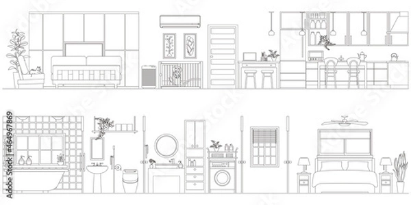 Obraz インテリアの線画ベクターイラスト.