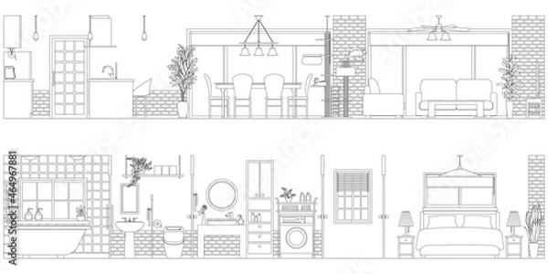 Fototapeta インテリアの線画ベクターイラスト.