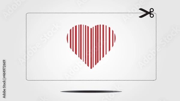 Fototapeta Coupon with bar codes or voucher code with scissors and red heart