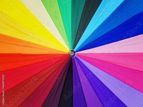 Obraz Close up top view of colourful rainbow umbrella background.