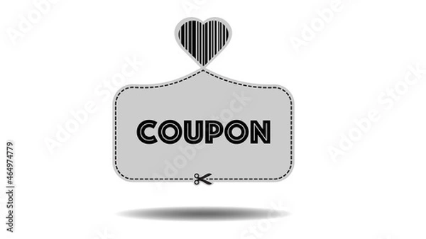 Fototapeta Coupon with Heart Bar code on top and scissors on isolated background