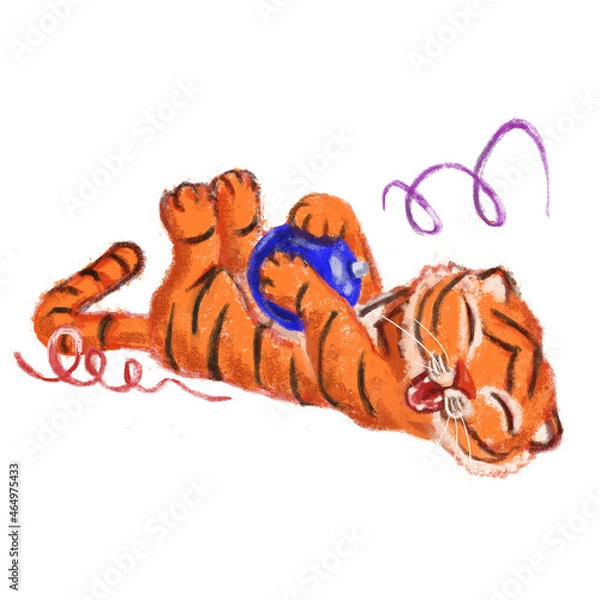 Obraz Cute cartoon little orange tiger playing