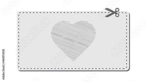 Fototapeta Scribbled Grey heart Coupon with bar codes or voucher code or promo code vector with scissors to cut the dotted line border on grey card.