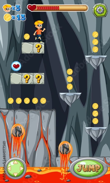 Fototapeta Lava Cave Platformer Game template