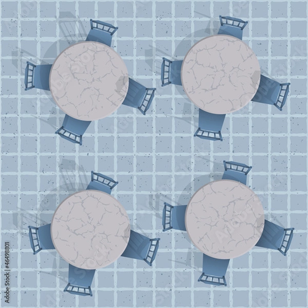 Fototapeta Overhead view of a cafe table with chairs.