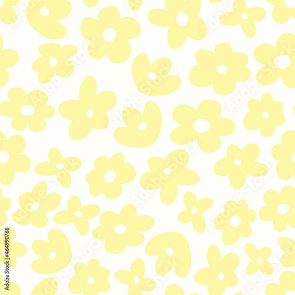 Fototapeta Colorful seamless vector pattern with cartoon flowers. Cute groovy elements, fun modern illustration, midcentury art