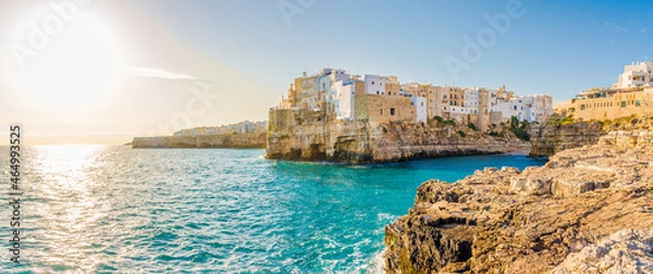 Fototapeta Panoramic view at Sunrise near Seashore of Polignano a Mare - Italy
