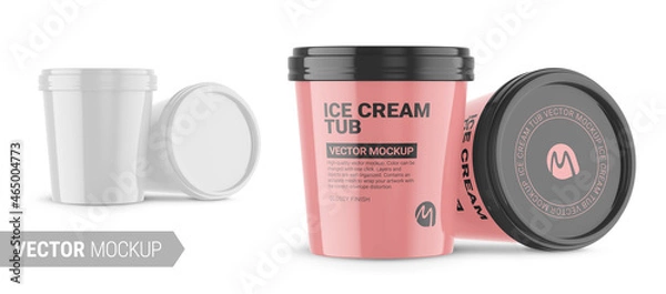 Obraz Two white glossy plastic container mockup. Vector illustration.