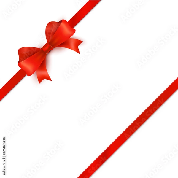 Fototapeta Red Bow with Ribbon on white Background. Vector