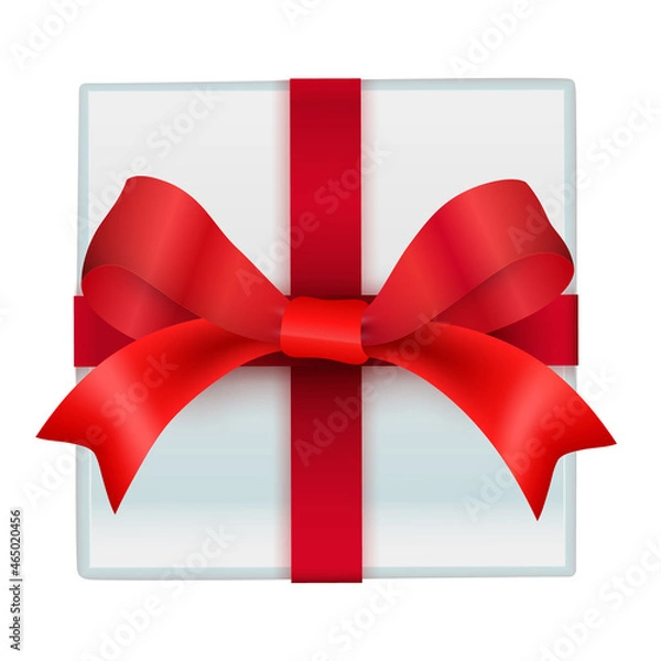 Fototapeta Xmas Giftbox with Red Bow on White Background. Vector