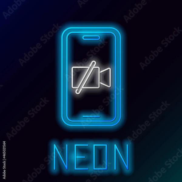 Fototapeta Glowing neon line Video camera Off on mobile screen icon isolated on black background. No video. Colorful outline concept. Vector