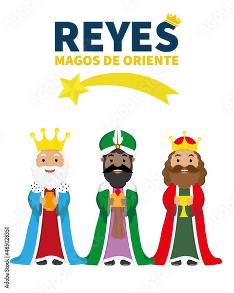 Obraz Card of the three wise men. Happy kings day written in Spanish