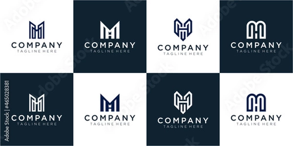 Obraz Set Of letter MH logo design concept. Letter HM logo collection
