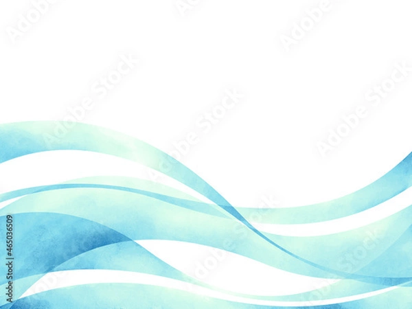 Fototapeta 青い帯状のウェーブ背景素材イラスト手描き水彩風