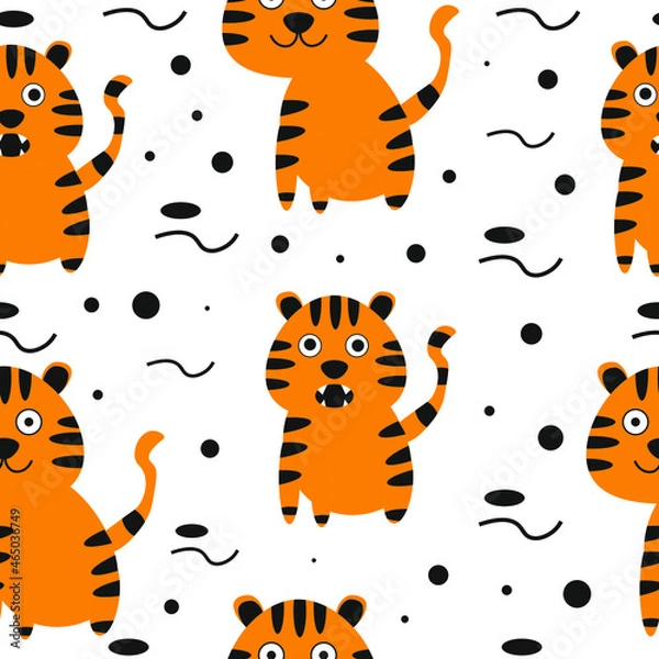 Obraz Tiger illustration Vector seamless pattern for paper, fabric 