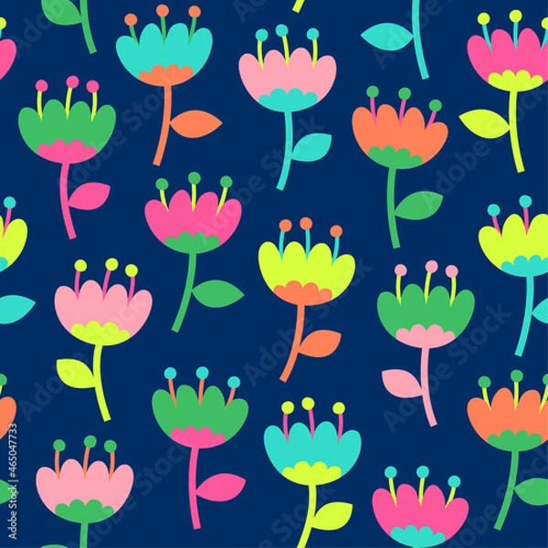 Fototapeta Colorful hand drawn tulip seamless pattern background.