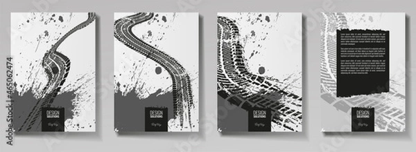 Fototapeta Tire tracks, vector illustration, grunge. For background page, brochure template, booklet, flyer.